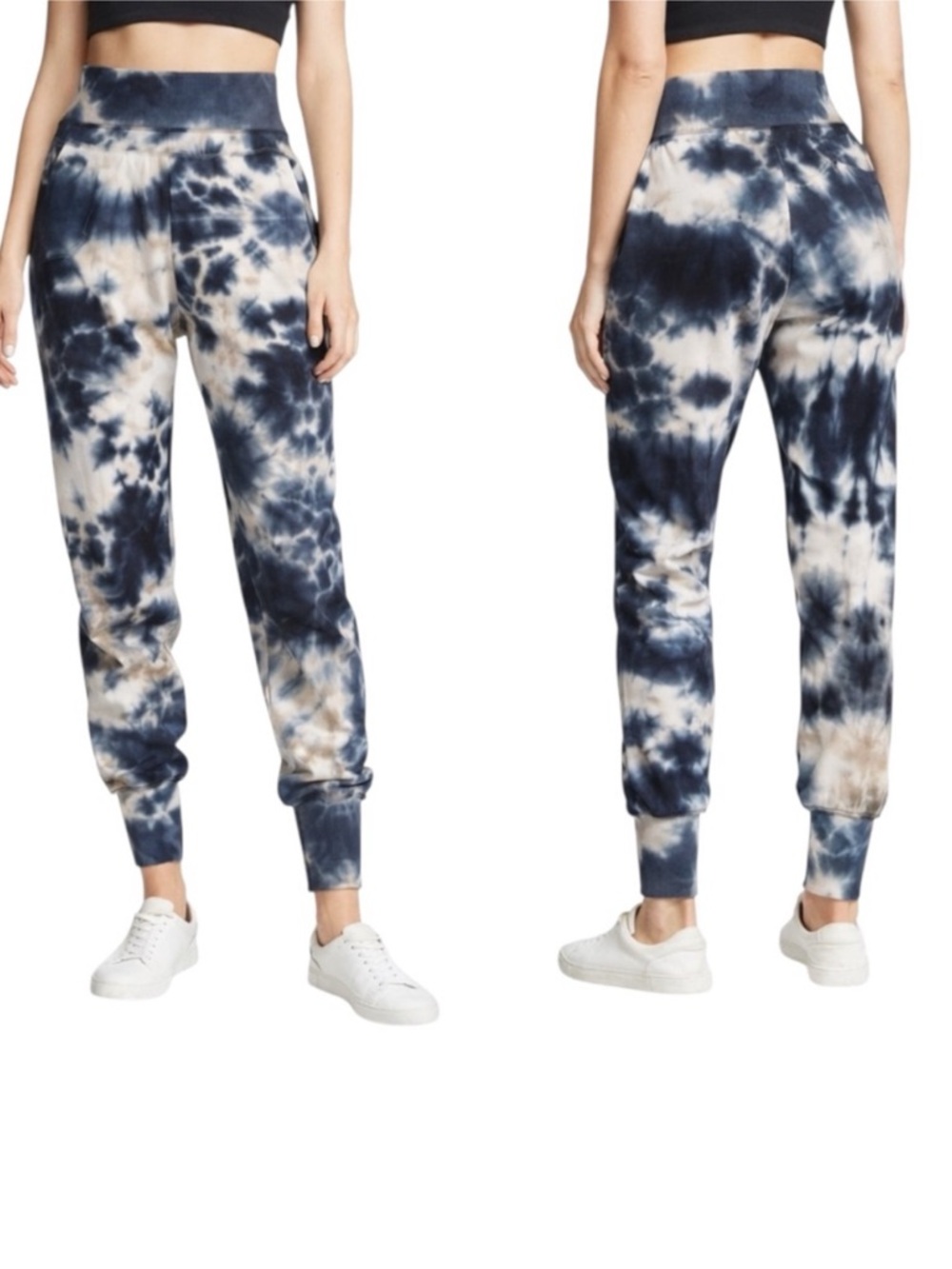 Young Fabulous & Broke Boho High Rise Fold Over Blue Tie Dye Joggers‎ Small